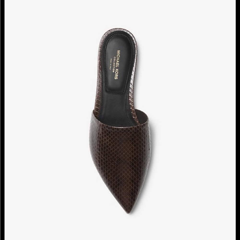 Michael Kors Collection Darla Chocolate Snakeskin Mule